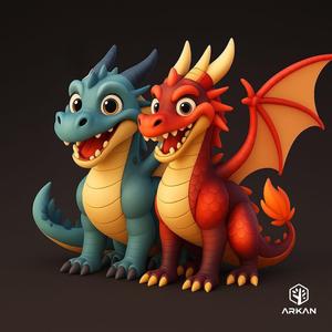 🔥🐉 Pixar-Style Dragon Duo – 3D Print Models