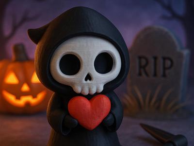 Halloween - Chibi Grim Reaper with Heart