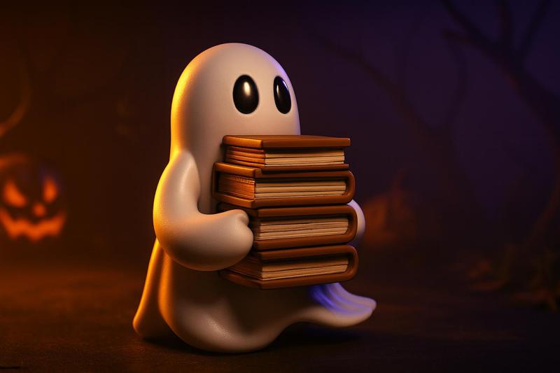 Cute Ghost with Books Figurine | 3D Printed Spooky Academic Decor | Halloween Library Desk Ornament