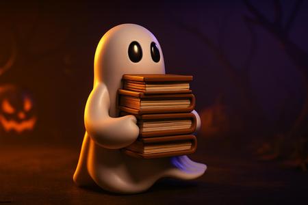 Cute Ghost with Books Figurine | 3D Printed Spooky Academic Decor | Halloween Library Desk Ornament