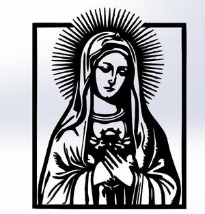 Virgin Mary Line Art with Flowers | Religious Wall Art