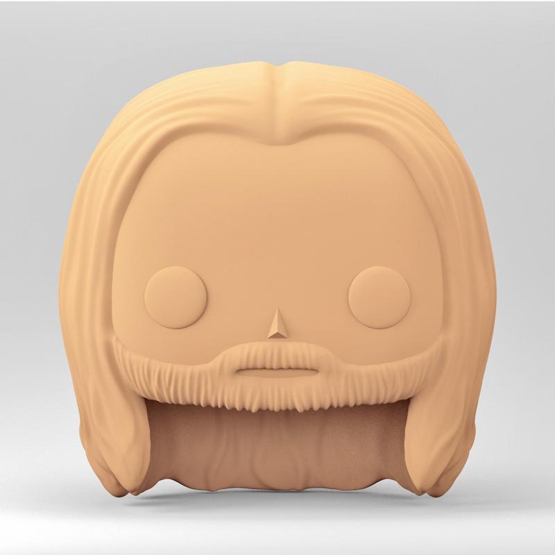 A male head in a Funko POP style. A long straight hair and a beard. MH_9-6