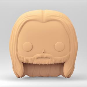 A male head in a Funko POP style. A long straight hair and a beard. MH_9-6