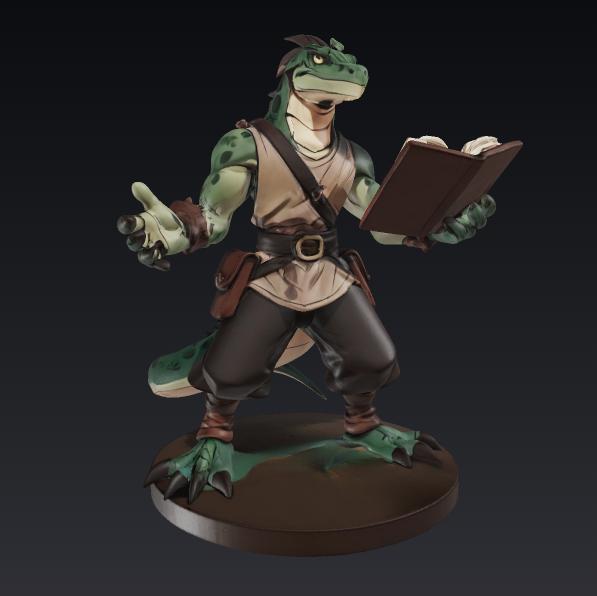 Mystical Lizard Sage Figurine - RPG Character Model with Open Book