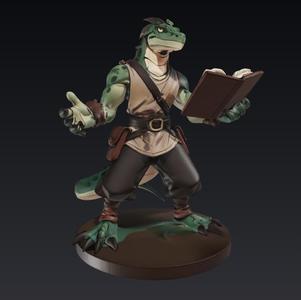 Mystical Lizard Sage Figurine - RPG Character Model with Open Book