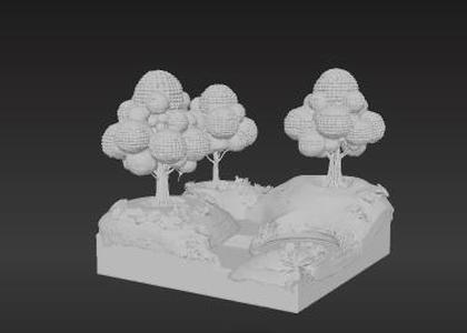 Immersive Outdoor Terrain Model: Lush Greenery, Still Pond, Game-Ready Background