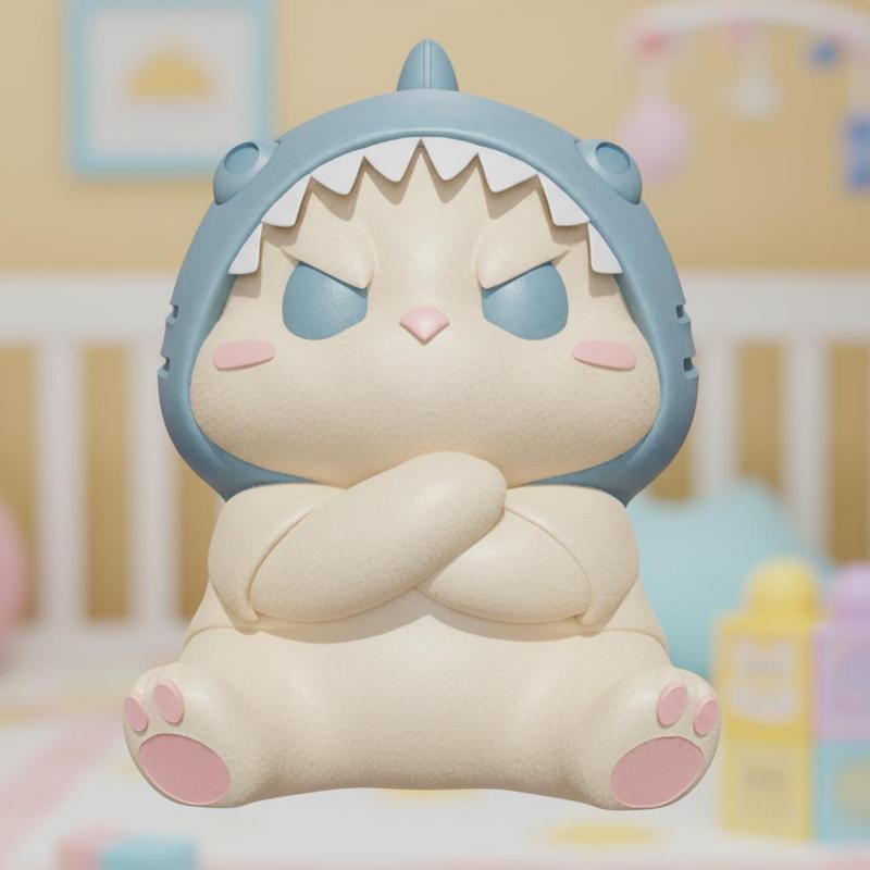 Cute Cat in Shark Costume - Kawaii Chibi Figurine 3D Printable Model | Solid One-Piece | No Supports Needed