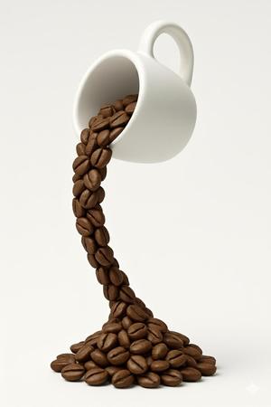 Floating Coffee Cup with Coffee Beans – 3D Model