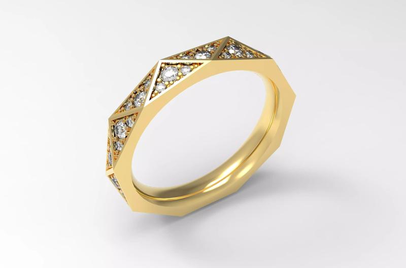 Faceted Diamond Paved Ring USA 6