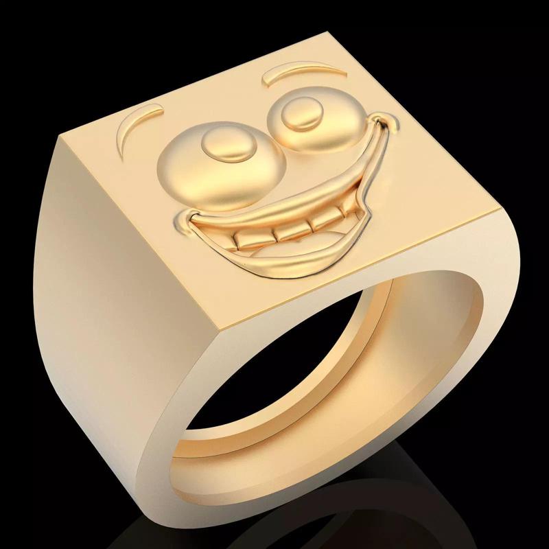 Emoji face comic ring silver gold jewelry 3D printable model