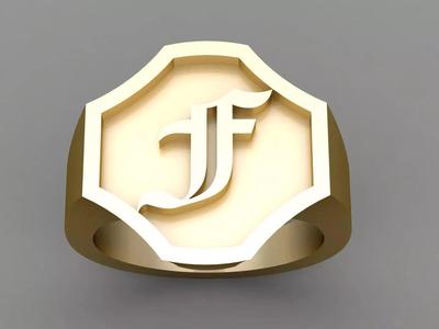 F Letter Solid Gold Signet Ring Monogram Men Ring