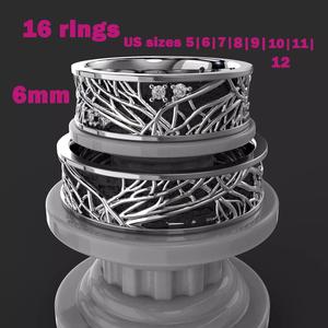 Jewelry wedding ring tree branch 6mm US 5-12 sizes Printable STL