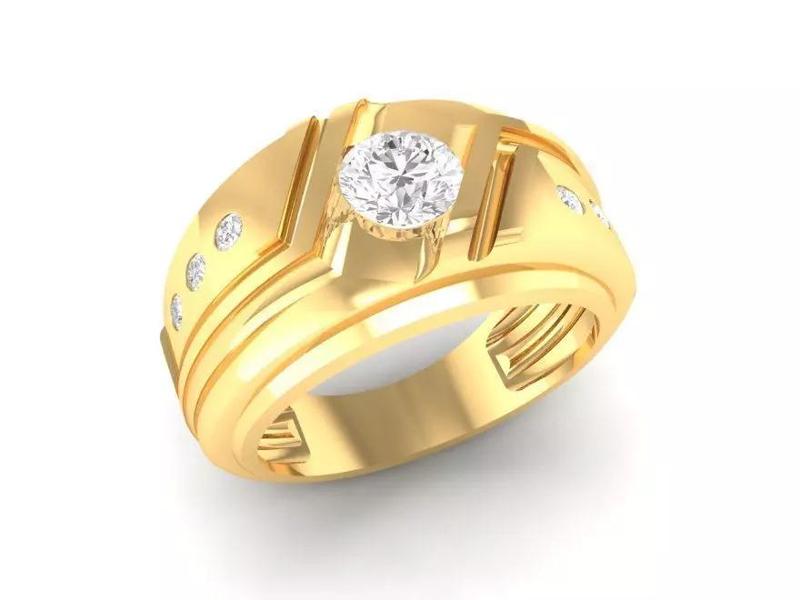 Men Gold Band Ring with Center Stone 3D Model 129