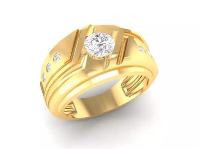 Men Gold Band Ring with Center Stone 3D Model 129