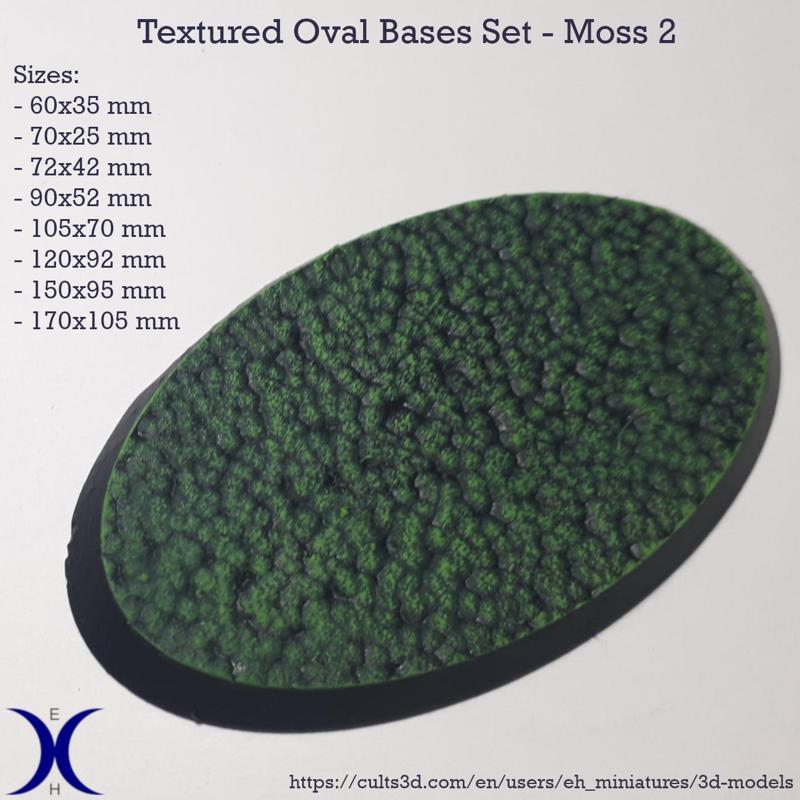 Oval Bases Set – Moss 2 Texture (60–170MM) | Perfect For Tabletop Wargames & RPG's