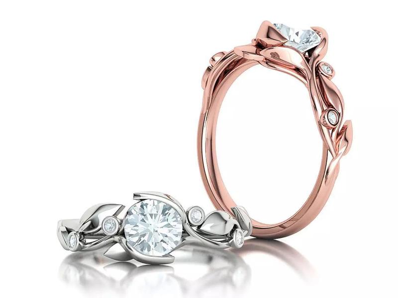 Floral Engagement Ring 1CT Stone Leaves design 3dmodel