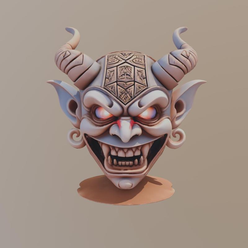 Ritual Demon Mask with Horns - Detailed 3D Model
