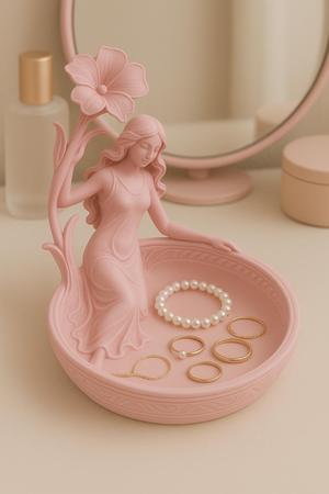 Art Nouveau Lady with Flower Jewelry Tray Catchall Bowl