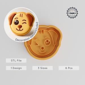Crazy Animal Shape Cutter & Stamp Set, 6-Piece Cookie & Fondant Kit, Dog Design, Includes S/M/L Sizes