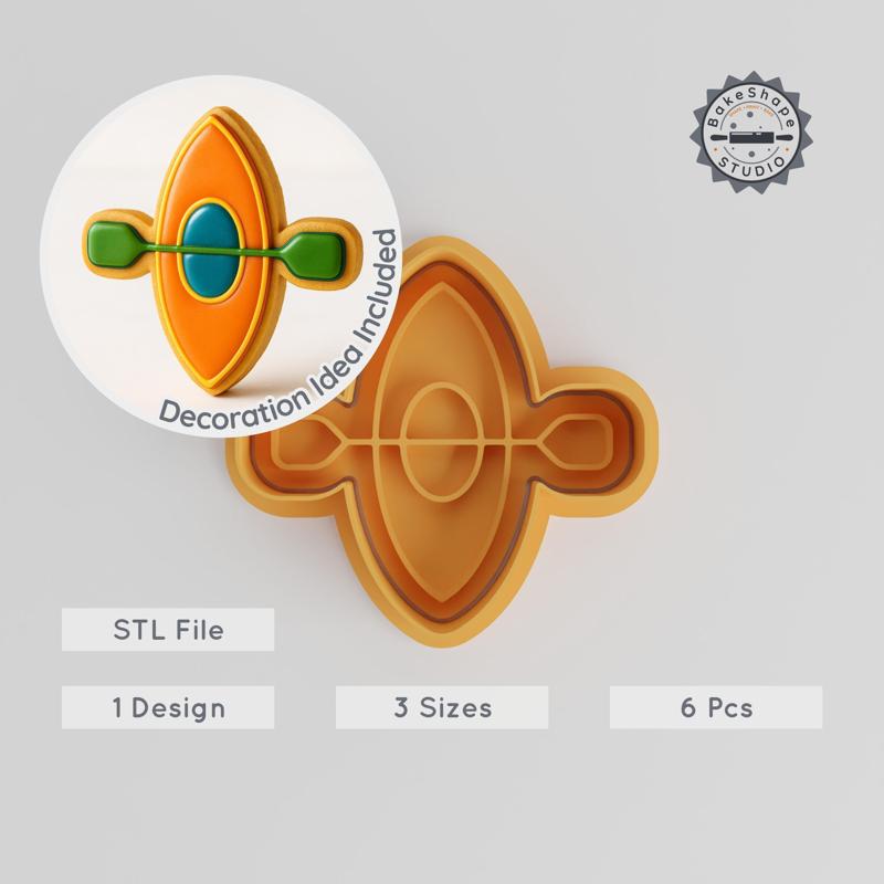 Kayak Shape Cutter & Stamp Set, Watercraft Design, 3 Sizes S/M/L, Perfect for Cookies & Fondant