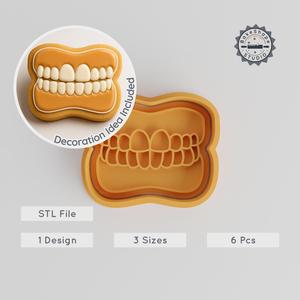 Teeth Shape Cutter & Stamp, S/M/L Sizes, Cookie & Fondant Decor Set, Dental Care, Tooth, Smile Design