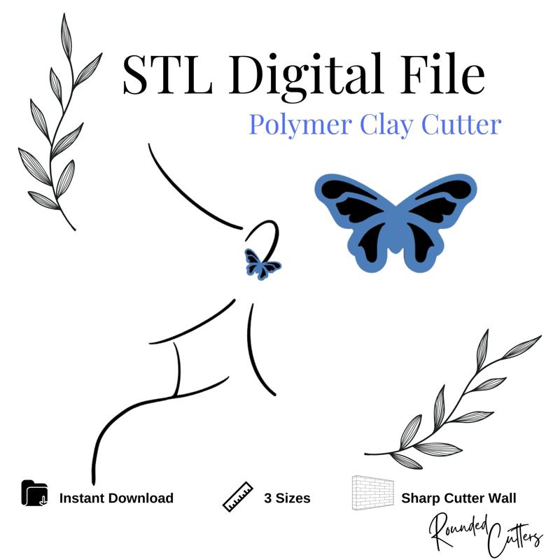 Butterfly Polymer Clay Cutter, Digital STL File, Instant Download, STL file for 3D Printer, 3 sizes, #321
