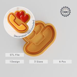 Heart Phone Call Shape Cutter & Stamp Set, Romantic Talk Cookie & Fondant, 6 Pieces, S/M/L Sizes