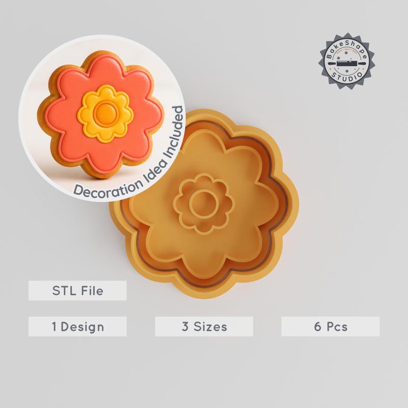 Flower Shape Cutter & Stamp, Cookie & Fondant Tool, Blossom, Floral, S/M/L Sizes, 6-Piece Set