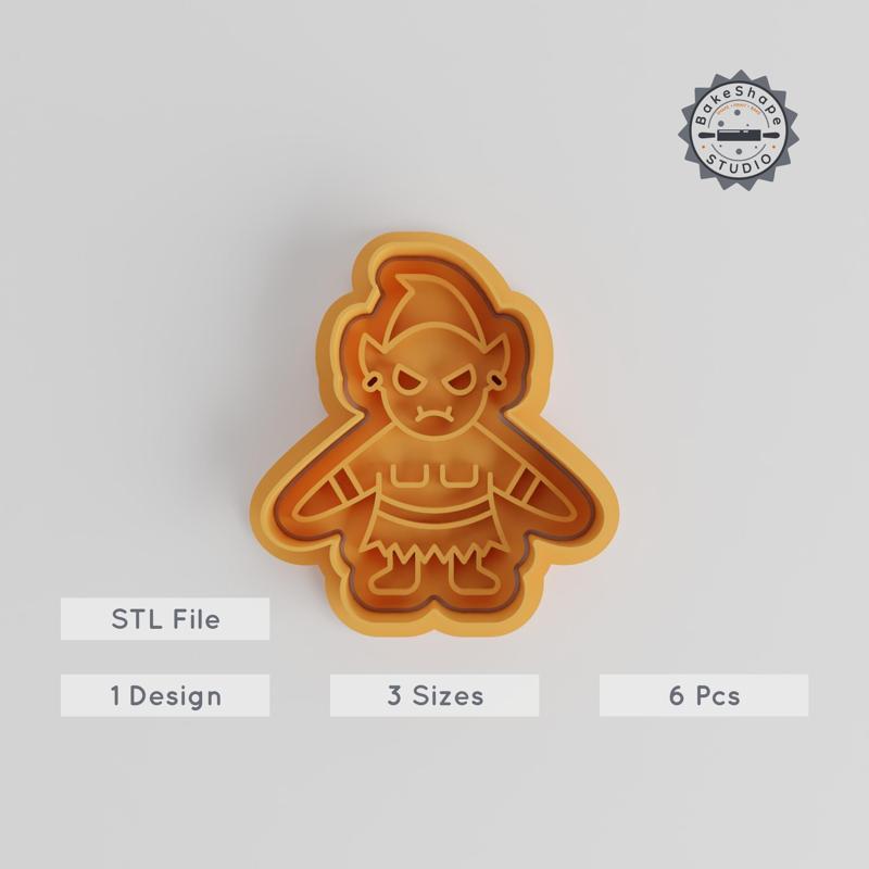 Goblin Shape Cutter & Stamp, Cookie & Fondant Design, 3 Sizes, 6 Piece Set, Halloween, Monster, Scary Theme
