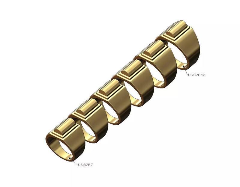 Dome stepped rectangular signet ring miniset US sizes 7to12