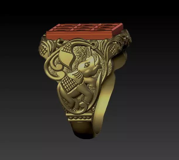 elephants navaratna  Engraving MalteseRing