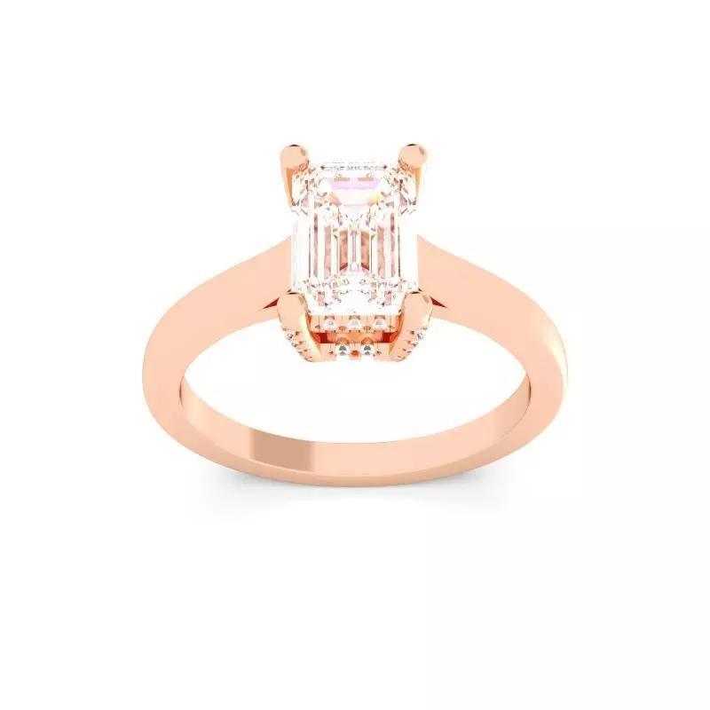 EMERALD Cut Hidden Halo Engagement Ring