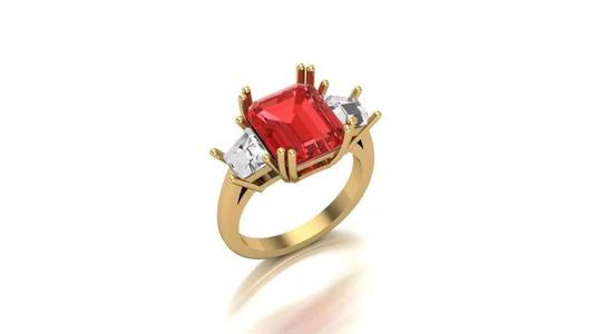 Emerald Cut Center Stone Three-Stone Ring