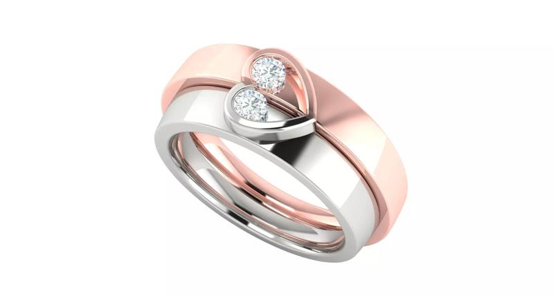 Dual-Tone Heart Diamond Couple Ring Set
