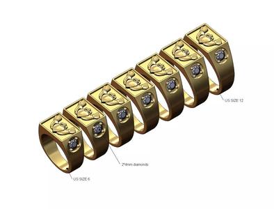 Diamond 4mm sides Claddagh heart crown rectangular signet ring