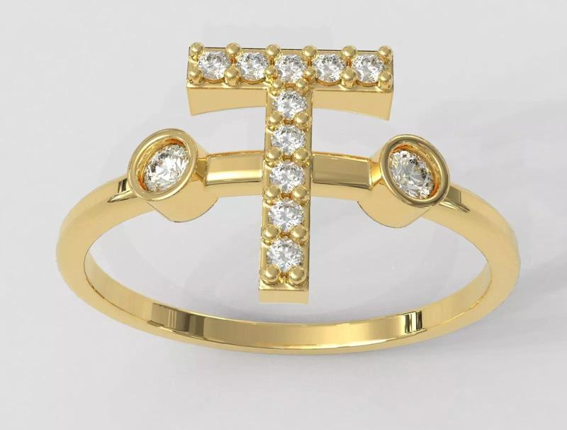 Diamond Letter Ring - T