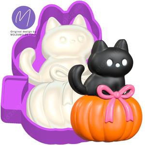 3D Cute Cat on Pumpkin Freshie STL Mold Housing