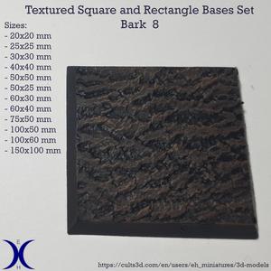 Square and Rectangle Bases Set – Bark 8 Texture (20–150mm) | Perfect for Tabletop Wargames & RPG's