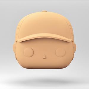 A female head in a POP style. A short ponytail and a cap. WH_8-6