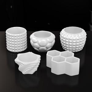 Set of 5 models 3D Printed Geometric Planter With Drainage