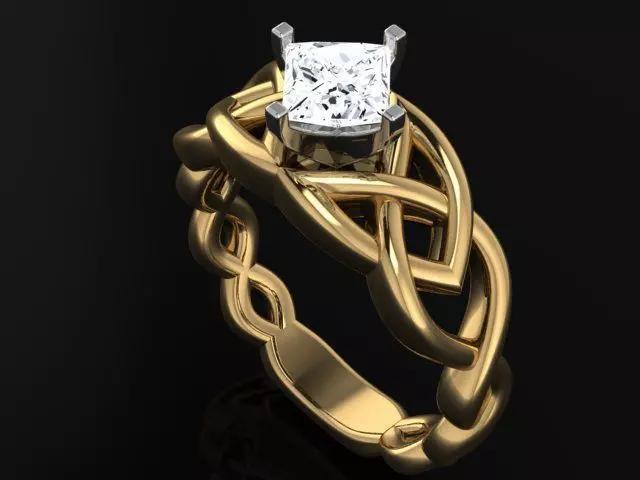 2 tone Ring with princess cut diamond and engraving