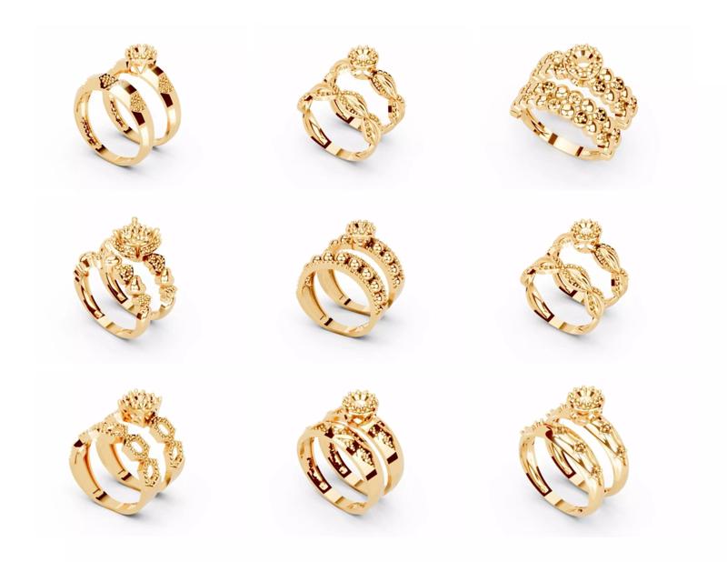 25 Twin Ladies Rings 3d Model Collation