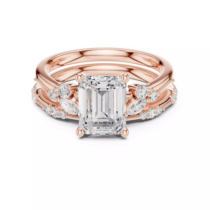 2CT Emerald Cut Cluster Diamond Wedding Ring Set 3DM STL Video