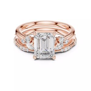 2CT Emerald Cut Cluster Diamond Wedding Ring Set 3DM STL Video