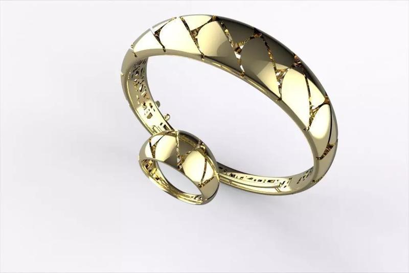 Cuban Gold Ring and Bracelet light weight Set-0035