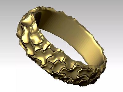Cracked Soil  Wedding Ring Yellow Gold Silver