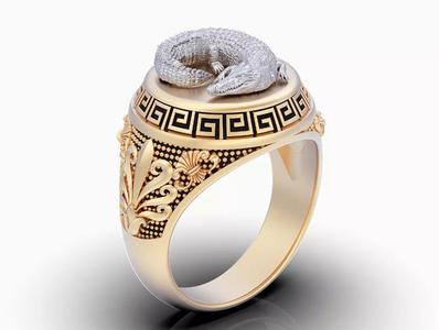 Crocodile man ring gold printable jewelry 3D model
