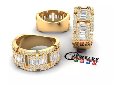 Custom Diamond Ring - Baguette with Round Diamond  Ring