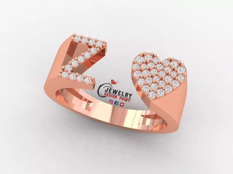 Custom Alphabet Heart Diamond Ring  AtoZ Love Ring Letters Ring