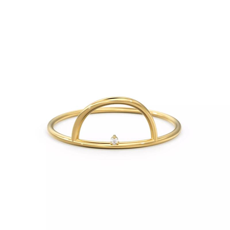 Horizon Curved Diamond Gold Band Zircon Wedding Band